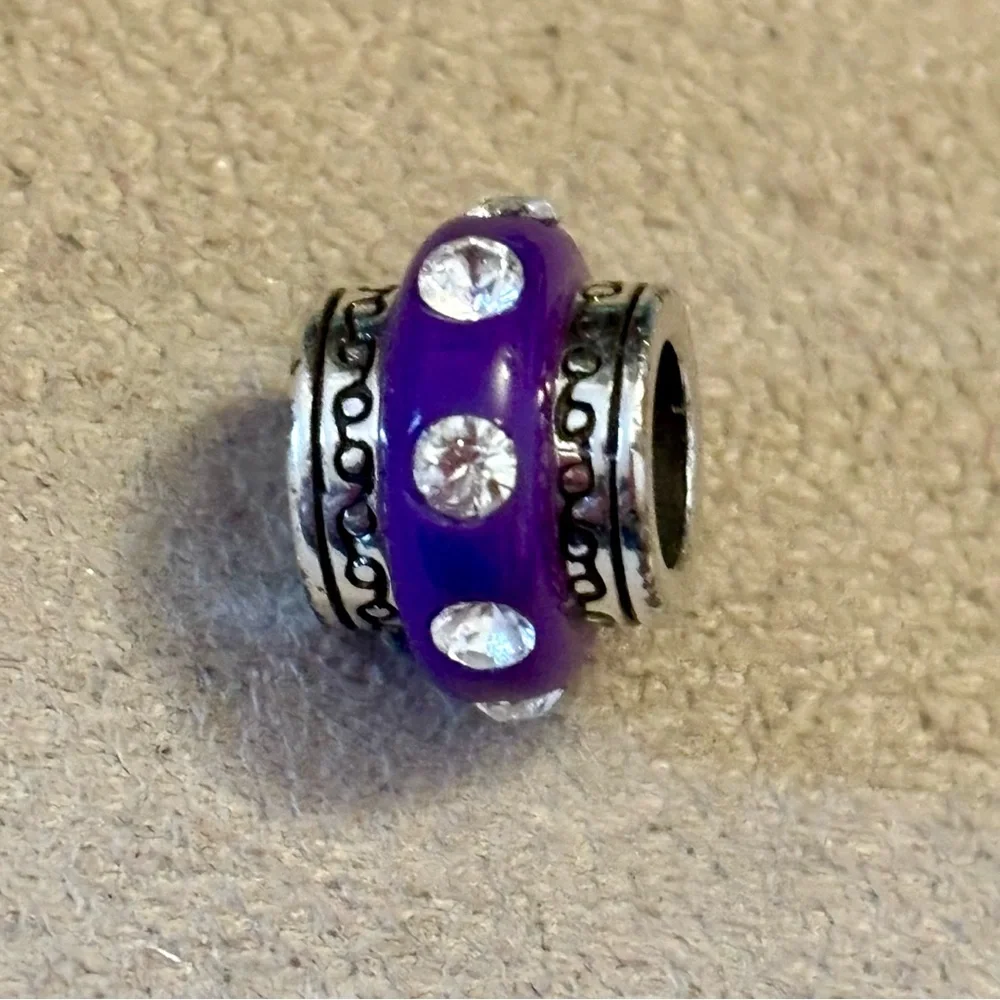 Brighton round Dazzle Spacer Purple resin bead Row of clear crystals Retired